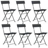 Folding Bistro Chairs 6 pcs Black Poly Rattan and Steel - Front View