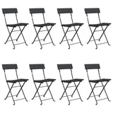Folding Bistro Chairs 8 pcs Black Poly Rattan and Steel - Front View