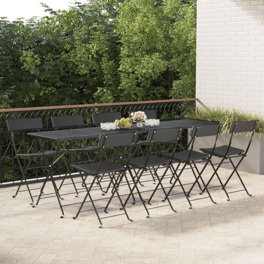 Folding Chairs 8 pcs Black Poly Rattan and Steel