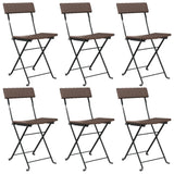 Folding Bistro Chairs 6 pcs Brown Poly Rattan and Steel - Front View