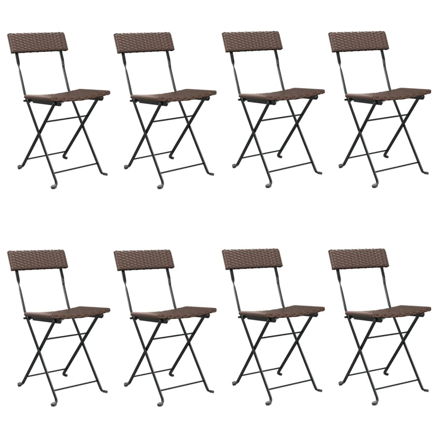 Folding Chairs 8 pcs Brown Poly Rattan and Steel