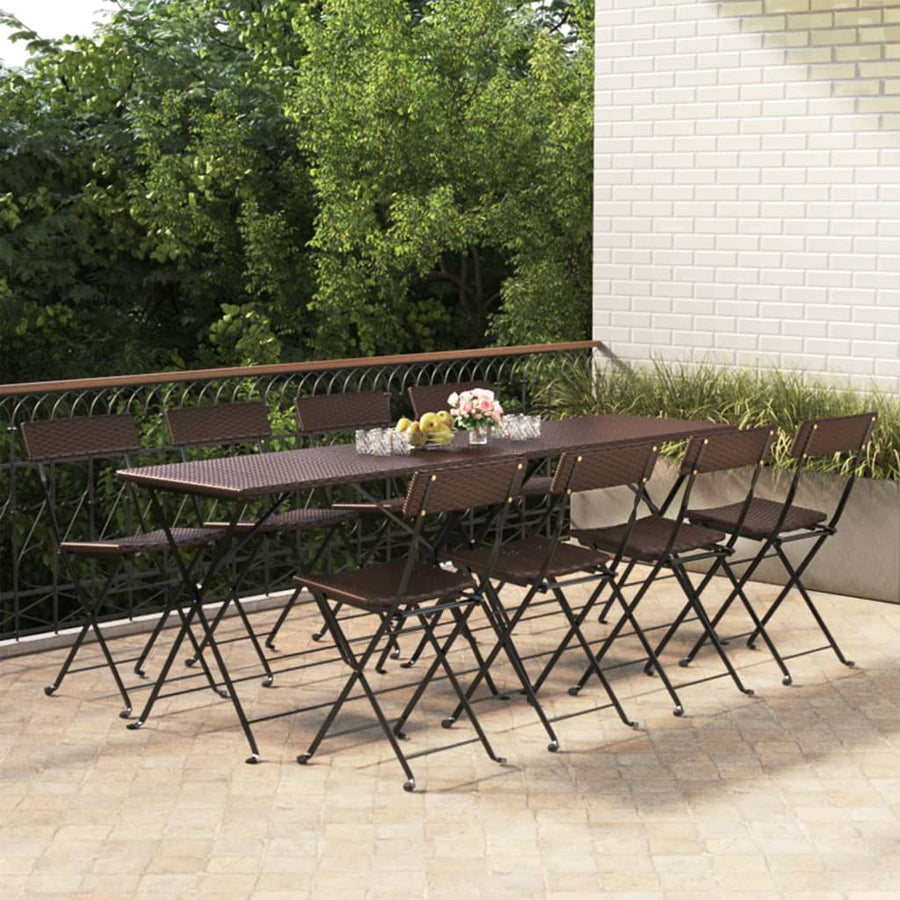 Folding Chairs 8 pcs Brown Poly Rattan and Steel