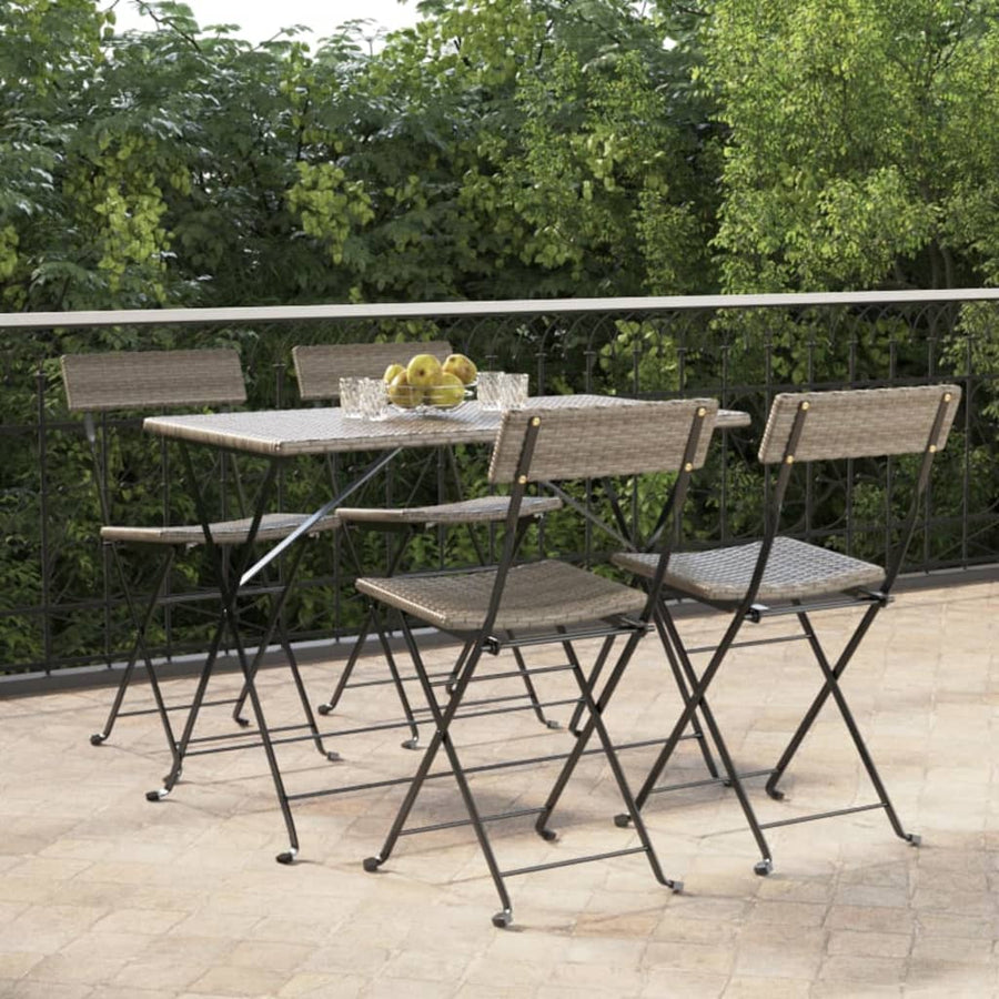 Folding Chairs 4 pcs Grey Poly Rattan and Steel