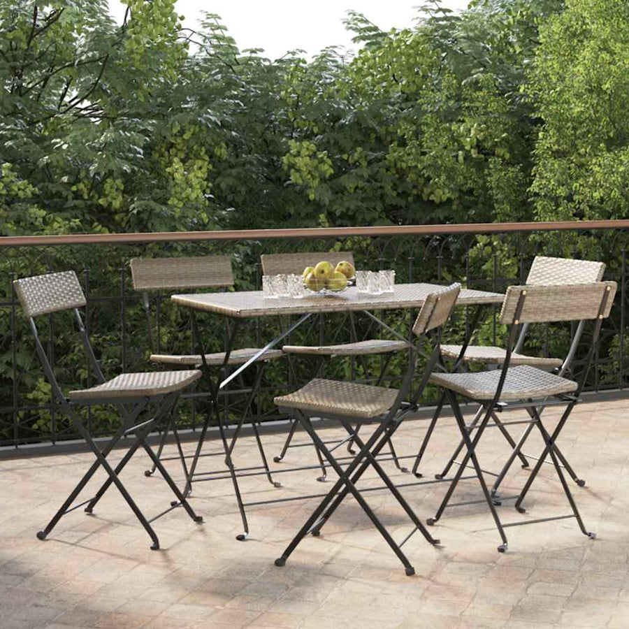 Folding Chairs 6 pcs Grey Poly Rattan and Steel
