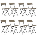Folding Bistro Chairs 8 pcs Grey Poly Rattan and Steel - Front View
