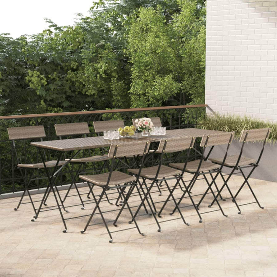 Folding Chairs 8 pcs Grey Poly Rattan and Steel