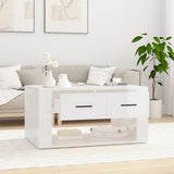 Coffee Table High Gloss White 80x50x40 cm Engineered Wood - Side View