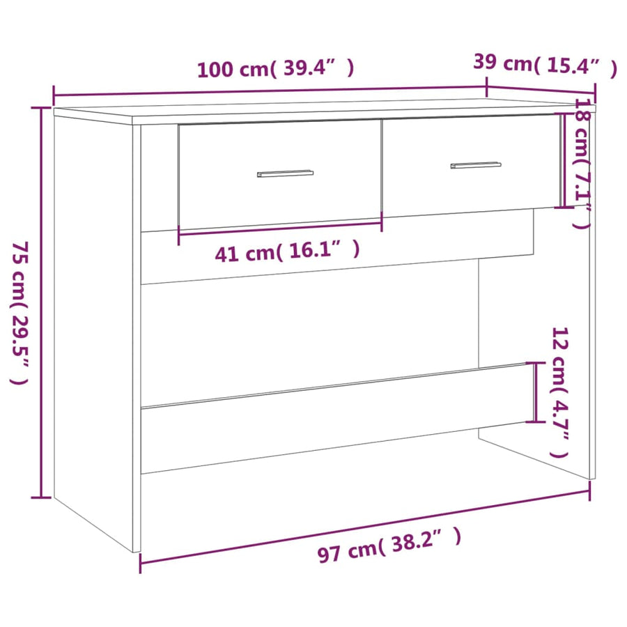Console Table Sonoma Oak 100x39x75 cm Engineered Wood