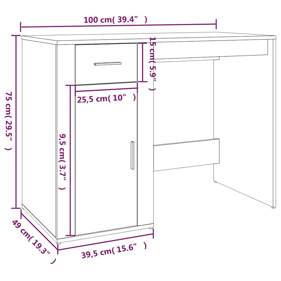 Desk Grey Sonoma 100x49x75 cm Engineered Wood