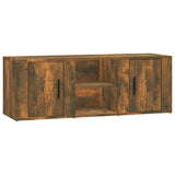 TV Cabinet Smoked Oak 100x31.5x35 cm Engineered Wood - Front View
