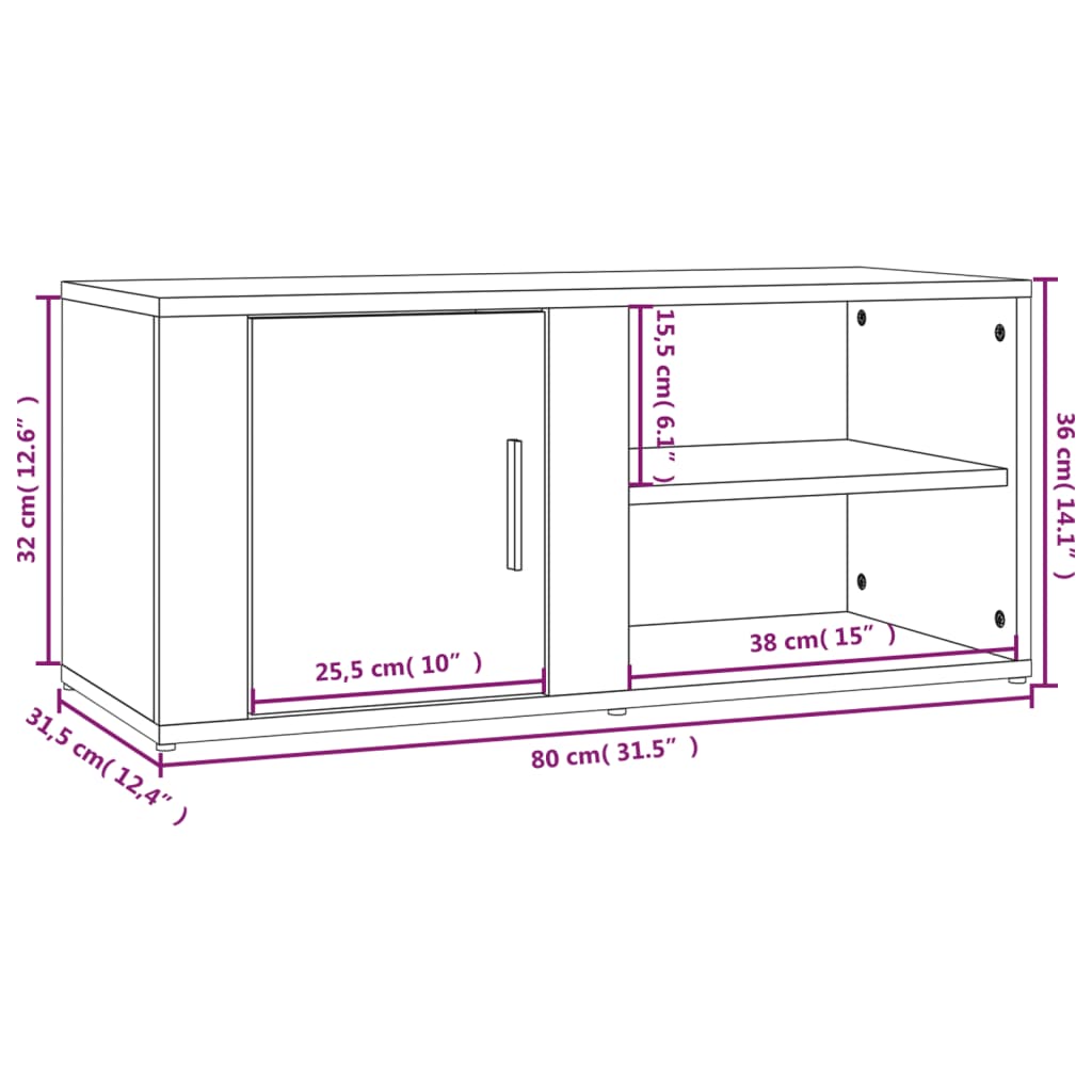 TV Cabinet Sonoma Oak 80x31.5x36 cm Engineered Wood