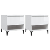 Side Tables 2 pcs High Gloss White 50x46x50 cm Engineered Wood - Front View