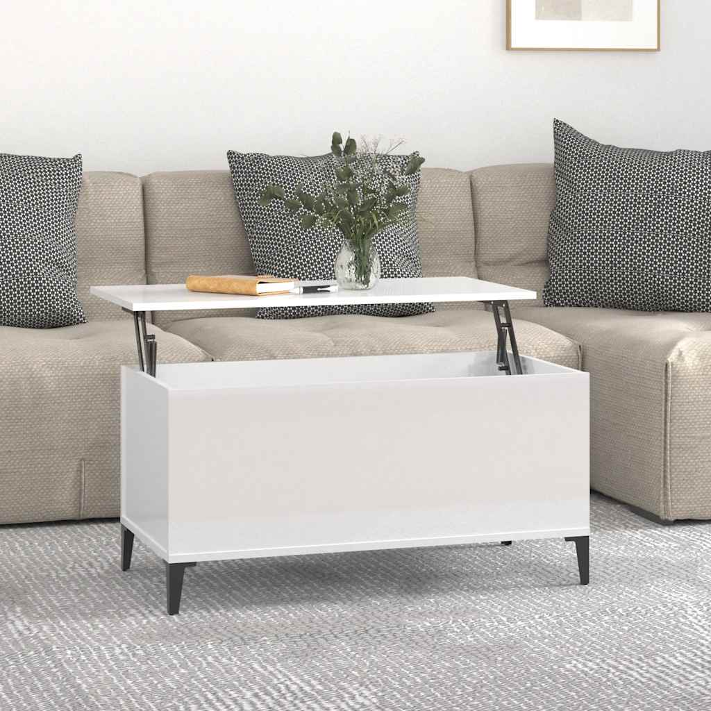 Coffee Table High Gloss White 90x44.5x45 cm Engineered Wood