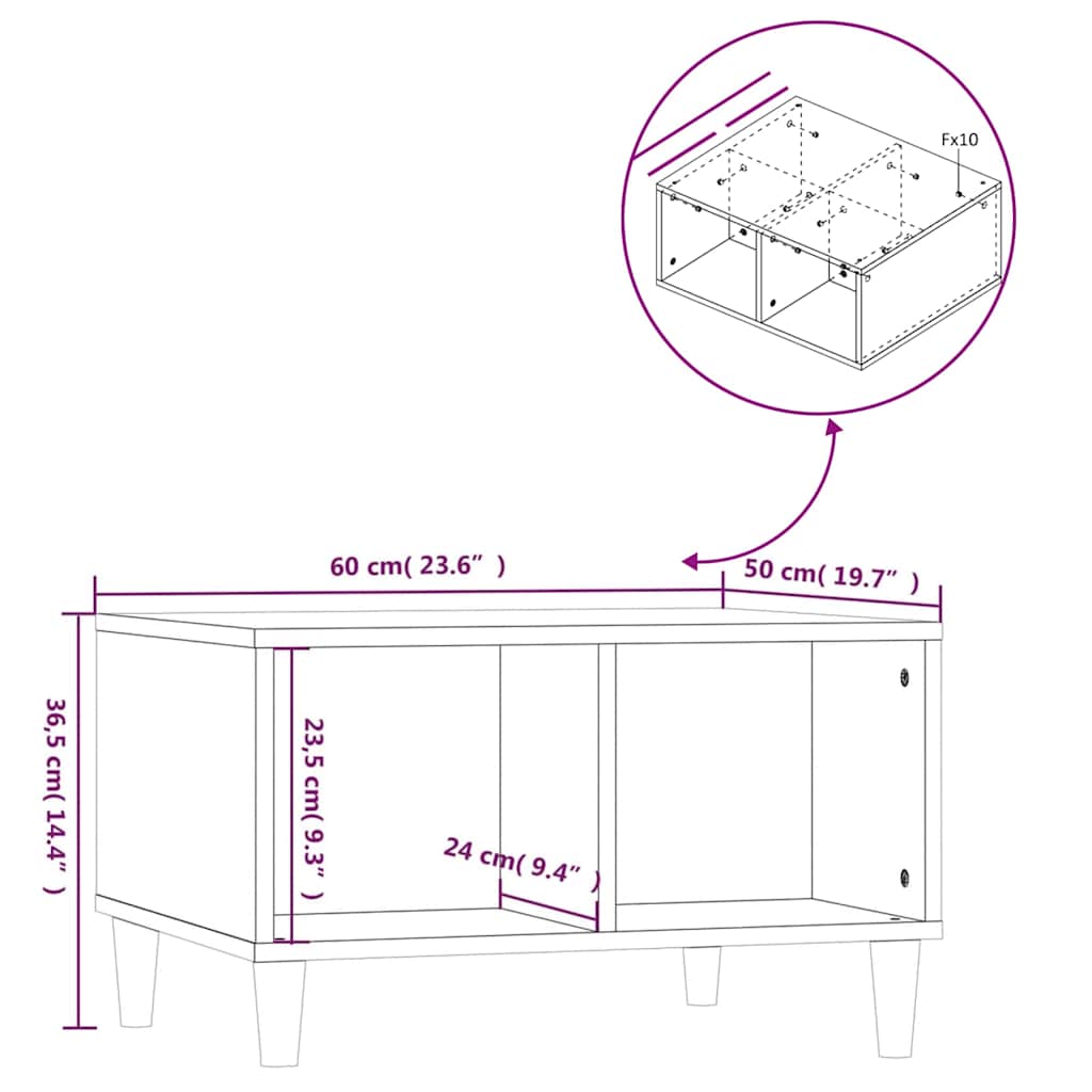 Coffee Table White 60x50x36.5 cm Engineered Wood