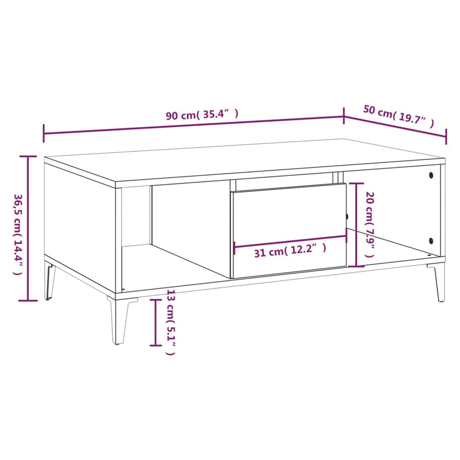Coffee Table Black 90x50x36.5 cm Engineered Wood