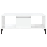 Coffee Table High Gloss White 90x50x36.5 cm Engineered Wood - 45-Degree Angle
