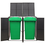 Double Wheelie Bin Shed Black 140x80x117 cm Poly Rattan - Front View