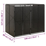 Double Wheelie Bin Shed Black 140x80x117 cm Poly Rattan - Close-Up Angle