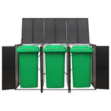 Triple Wheelie Bin Shed Black 207x80x117 cm Poly Rattan