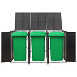 Triple Wheelie Bin Shed Black 207x80x117 cm Poly Rattan - Front View