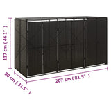 Triple Wheelie Bin Shed Black 207x80x117 cm Poly Rattan - Close-Up Angle