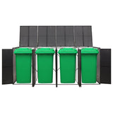 Quadruple Wheelie Bin Shed Black 274x80x117 cm Poly Rattan - Front View