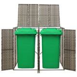 Double Wheelie Bin Shed Grey 140x80x117 cm Poly Rattan - Front View