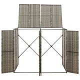 Double Wheelie Bin Shed Grey 140x80x117 cm Poly Rattan - Side View