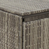 Double Wheelie Bin Shed Grey 140x80x117 cm Poly Rattan - Rear View