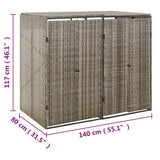 Double Wheelie Bin Shed Grey 140x80x117 cm Poly Rattan