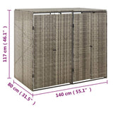 Double Wheelie Bin Shed Grey 140x80x117 cm Poly Rattan - Close-Up Angle