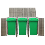 Triple Wheelie Bin Shed Grey 207x80x117 cm Poly Rattan - Front View