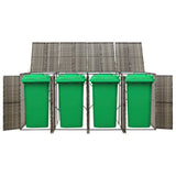 Quadruple Wheelie Bin Shed Grey 274x80x117 cm Poly Rattan - Front View