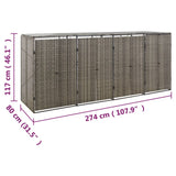 Quadruple Wheelie Bin Shed Grey 274x80x117 cm Poly Rattan - Close-Up Angle