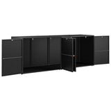 Garden Storage Cabinet Black 198x55.5x80 cm Poly Rattan - Side View