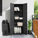 Garden Storage Cabinet Black 59x40x180 cm Poly Rattan - Side View