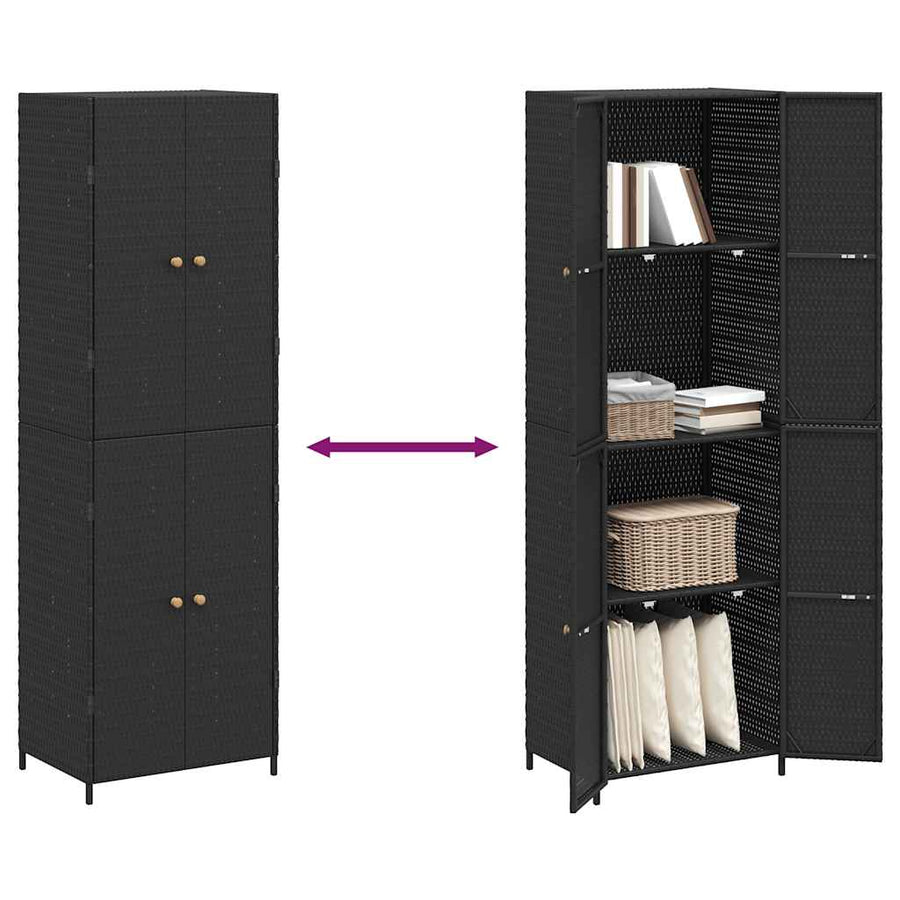 Garden Storage Cabinet Black 59x40x180 cm Poly Rattan