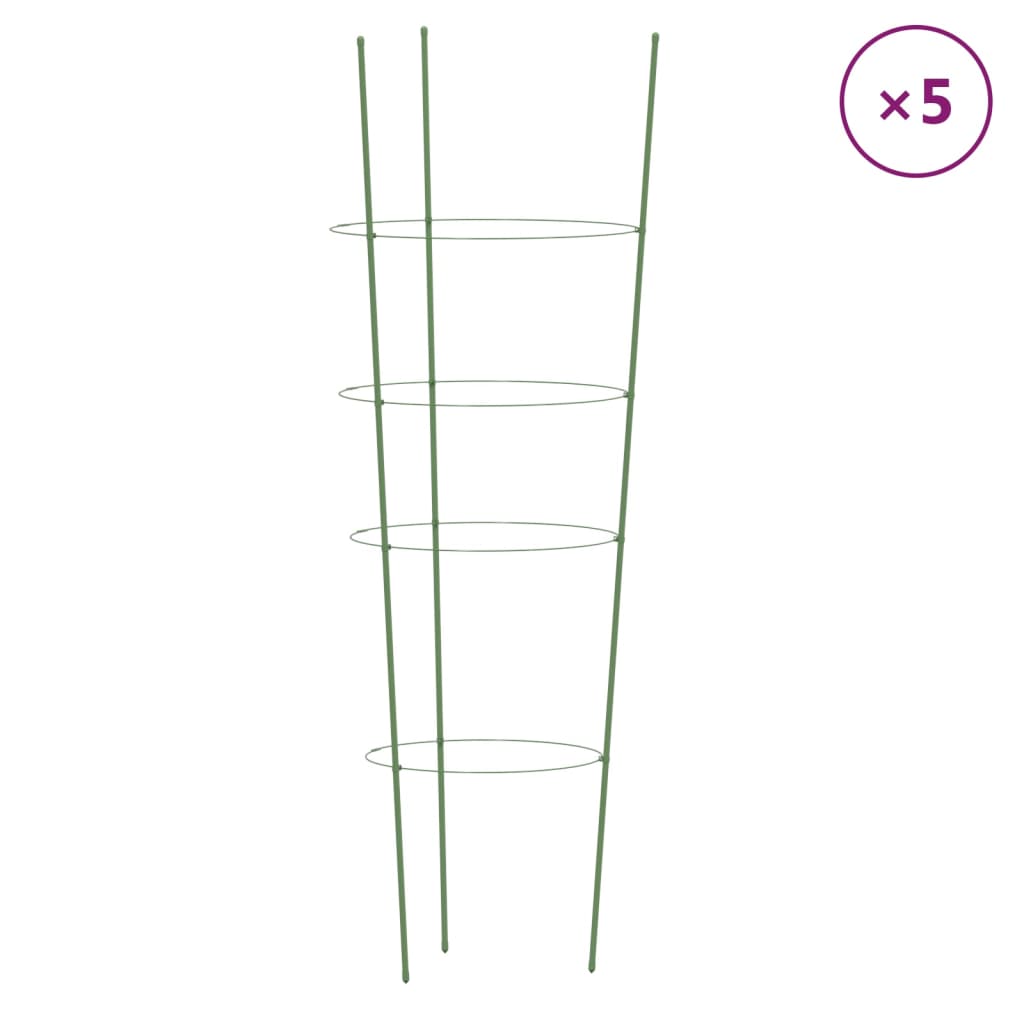 Garden Plant Supports with 4 Rings 5 pcs Green 90 cm Steel