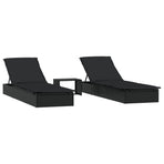 Sunbeds 2 pcs with Table Black Poly Rattan