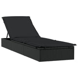 Sunbeds 2 pcs with Table Black Poly Rattan - Side View