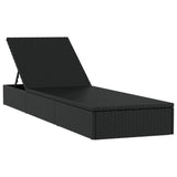 Sunbeds 2 pcs with Table Black Poly Rattan - Top-Down View