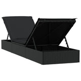 Sunbeds 2 pcs with Table Black Poly Rattan - Low Angle