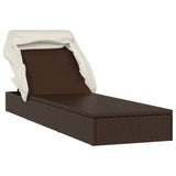 Sunbed with Foldable Roof Brown 213x63x97 cm Poly Rattan - Side View