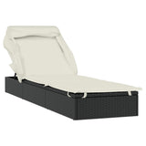 Sunbed with Foldable Roof Black 213x63x97 cm Poly Rattan - Front View