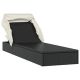 Sunbed with Foldable Roof Black 213x63x97 cm Poly Rattan