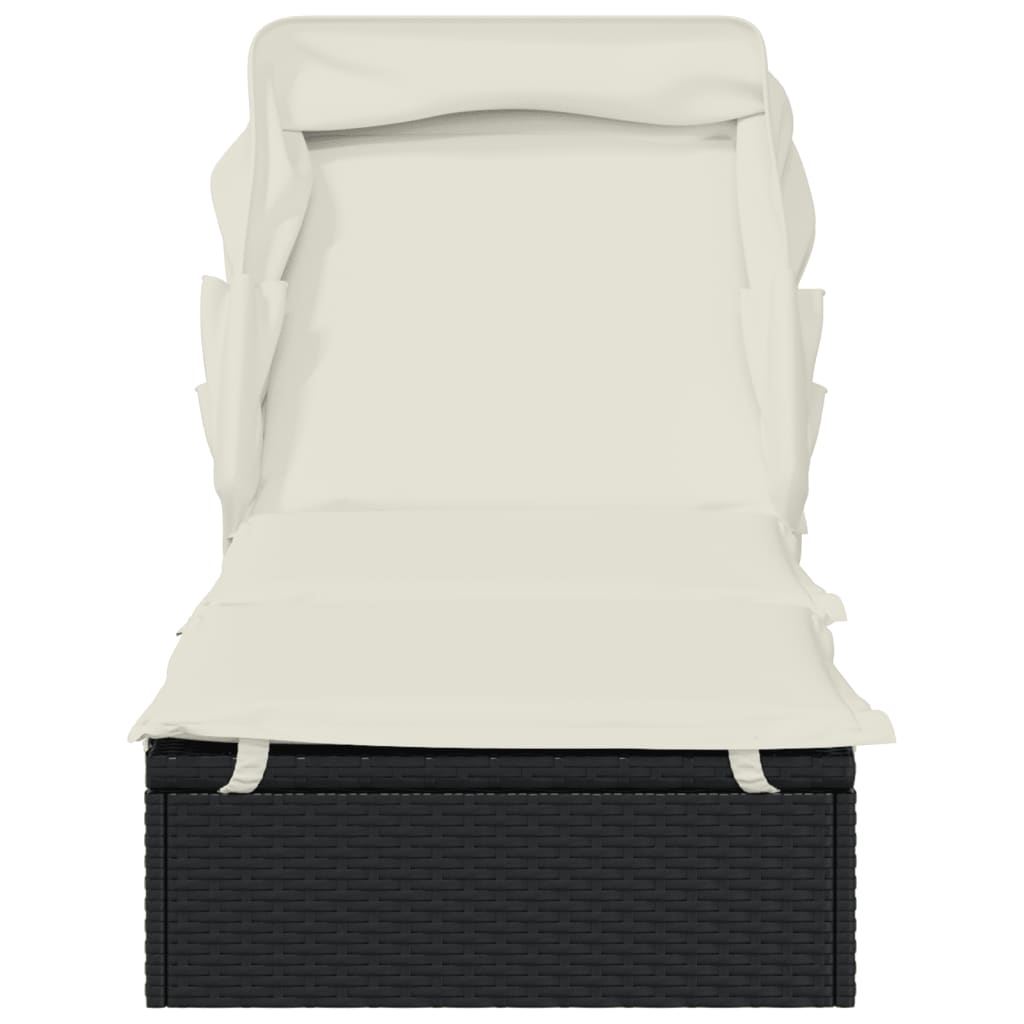 Sunbed with Foldable Roof Black 213x63x97 cm Poly Rattan