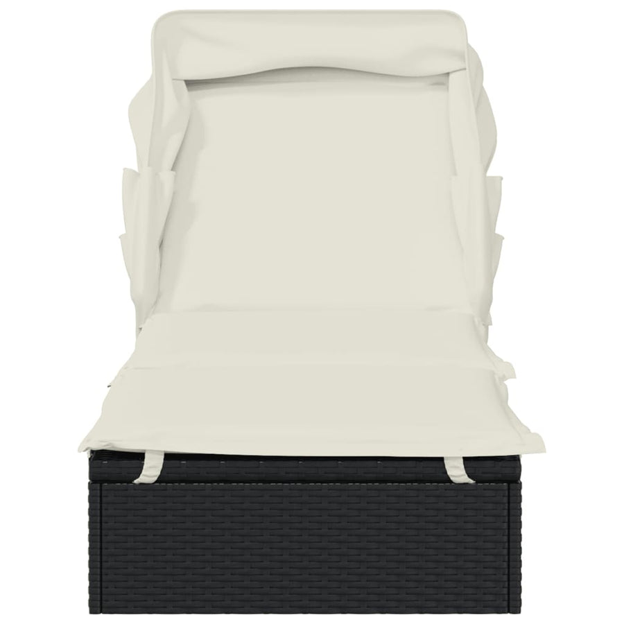 Sunbed with Foldable Roof Black 213x63x97 cm Poly Rattan