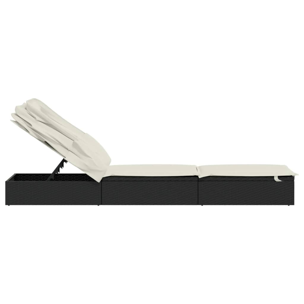Sunbed with Foldable Roof Black 213x63x97 cm Poly Rattan