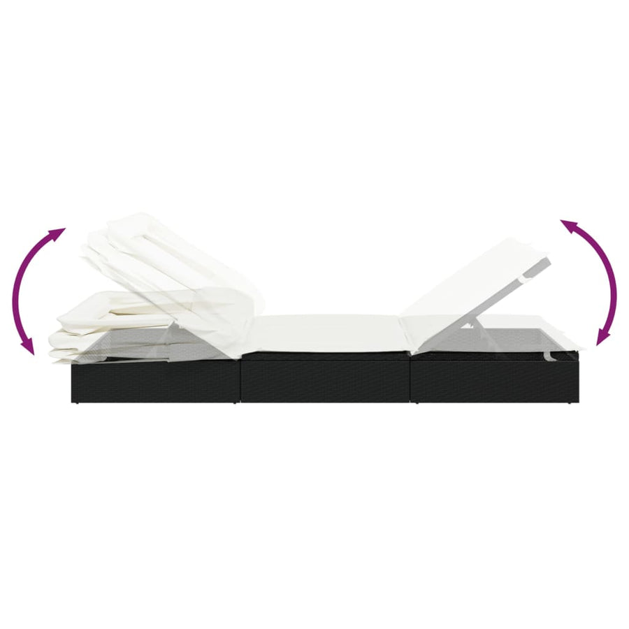 Sunbed with Foldable Roof Black 213x63x97 cm Poly Rattan