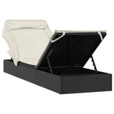 Sunbed with Foldable Roof Black 213x63x97 cm Poly Rattan
